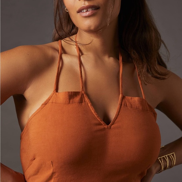 Anthro Maeve Colette Rust Strappy Back Jumpsuit 14 - Picture 6 of 13